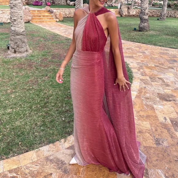 Talbot Runhof
Twist Degrade Metallic Voile Cape Gown - Picture 3 of 12